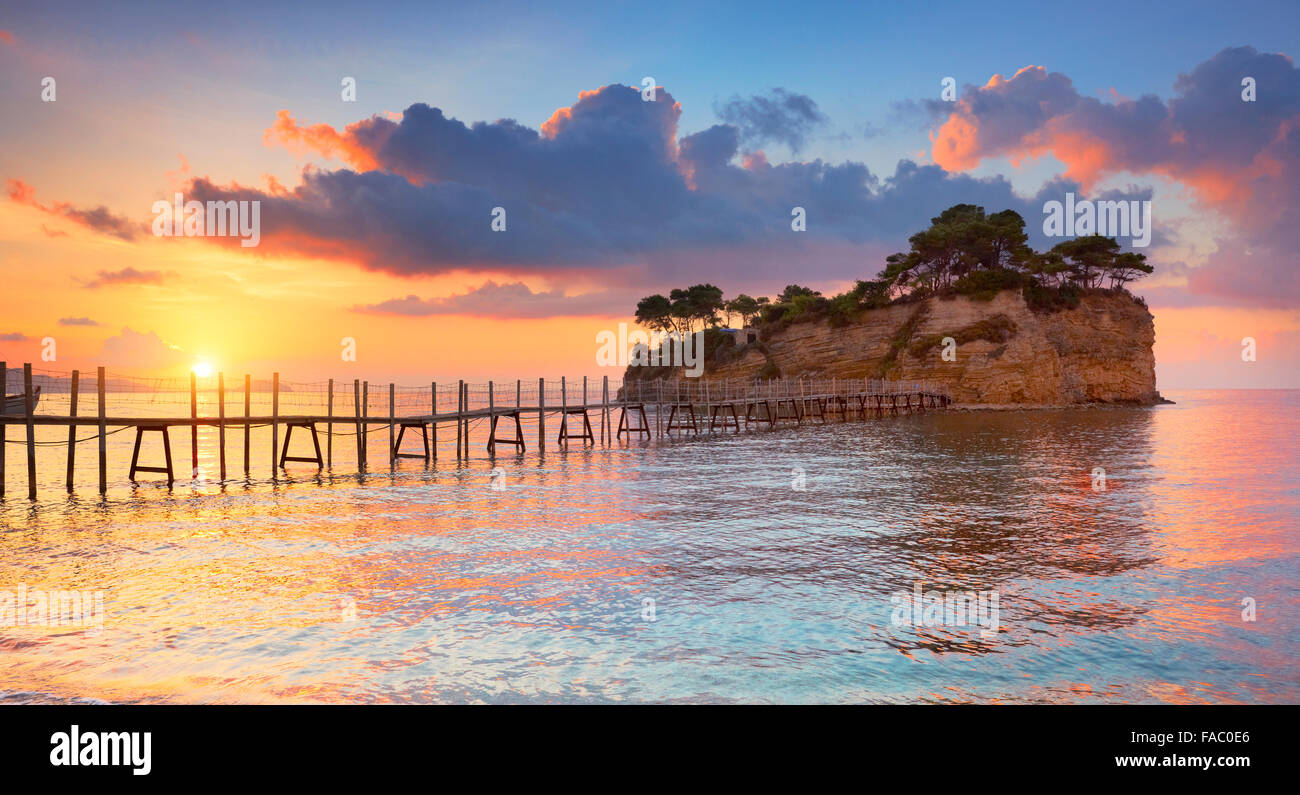 Île de Zakynthos, paysage de l'île Agios Sostis au lever du soleil, Laganas Banque D'Images