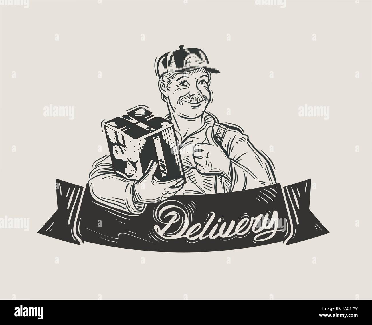 Livraison de marchandises logo vector modèle. Porte-courrier ou facteur, l'icône du bureau de poste Illustration de Vecteur