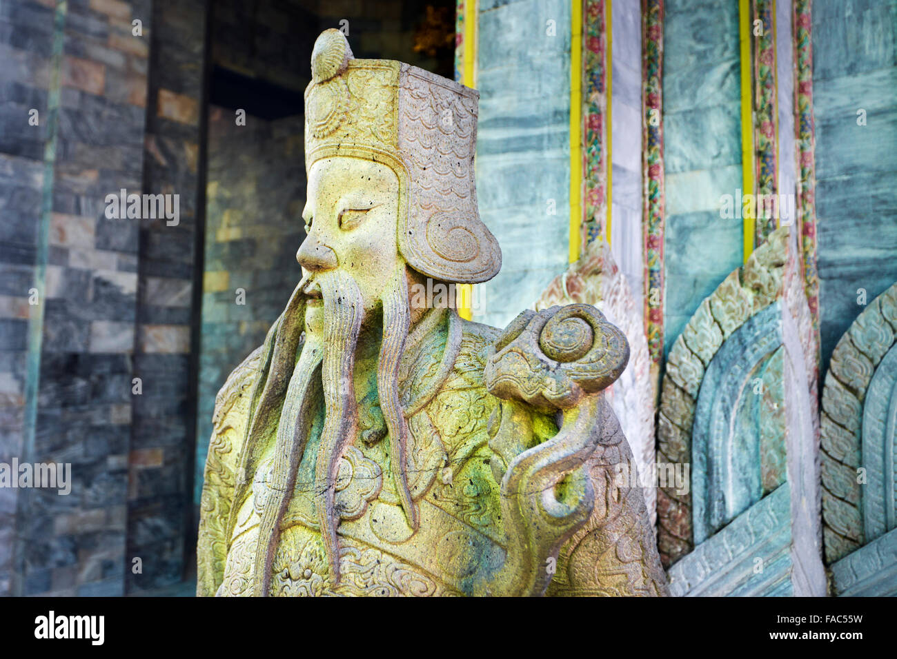 Thaïlande - Bangkok, Wat Phra Kaeo, Temple Grand Palais, statue de pierre Banque D'Images