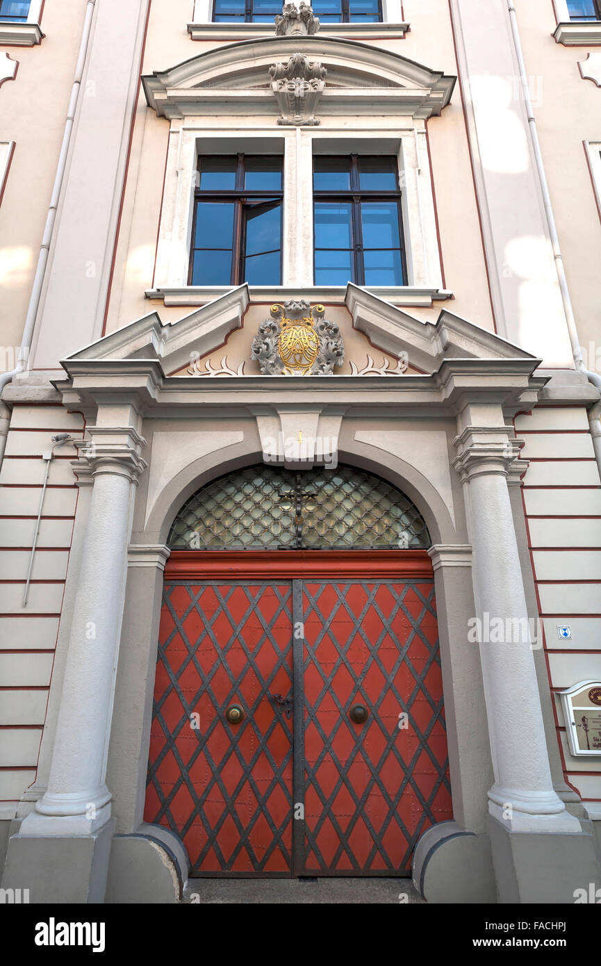 Portal de Scultetushaus, Peter Street, Görlitz, Haute Lusace, en Saxe, Allemagne, de Zgorzelec Banque D'Images