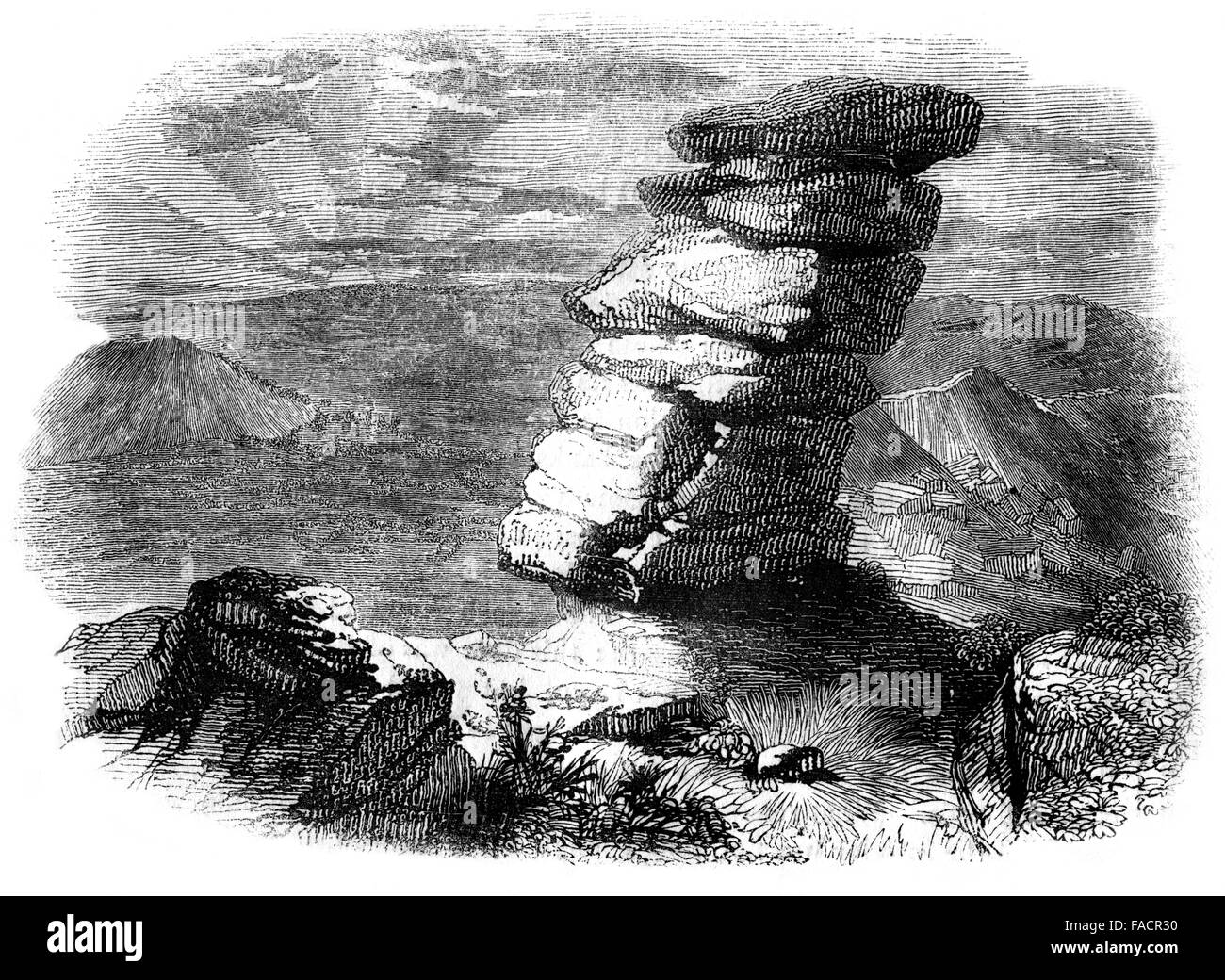 Illustration gravée de Kilmarth Rocks, Cornwall, UK à partir de 1844 Banque D'Images