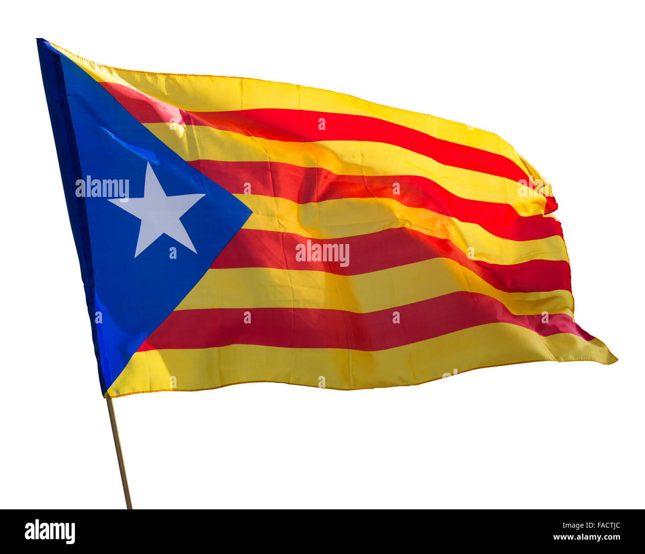 Battant pavillon de la Catalogne sur fond blanc Banque D'Images