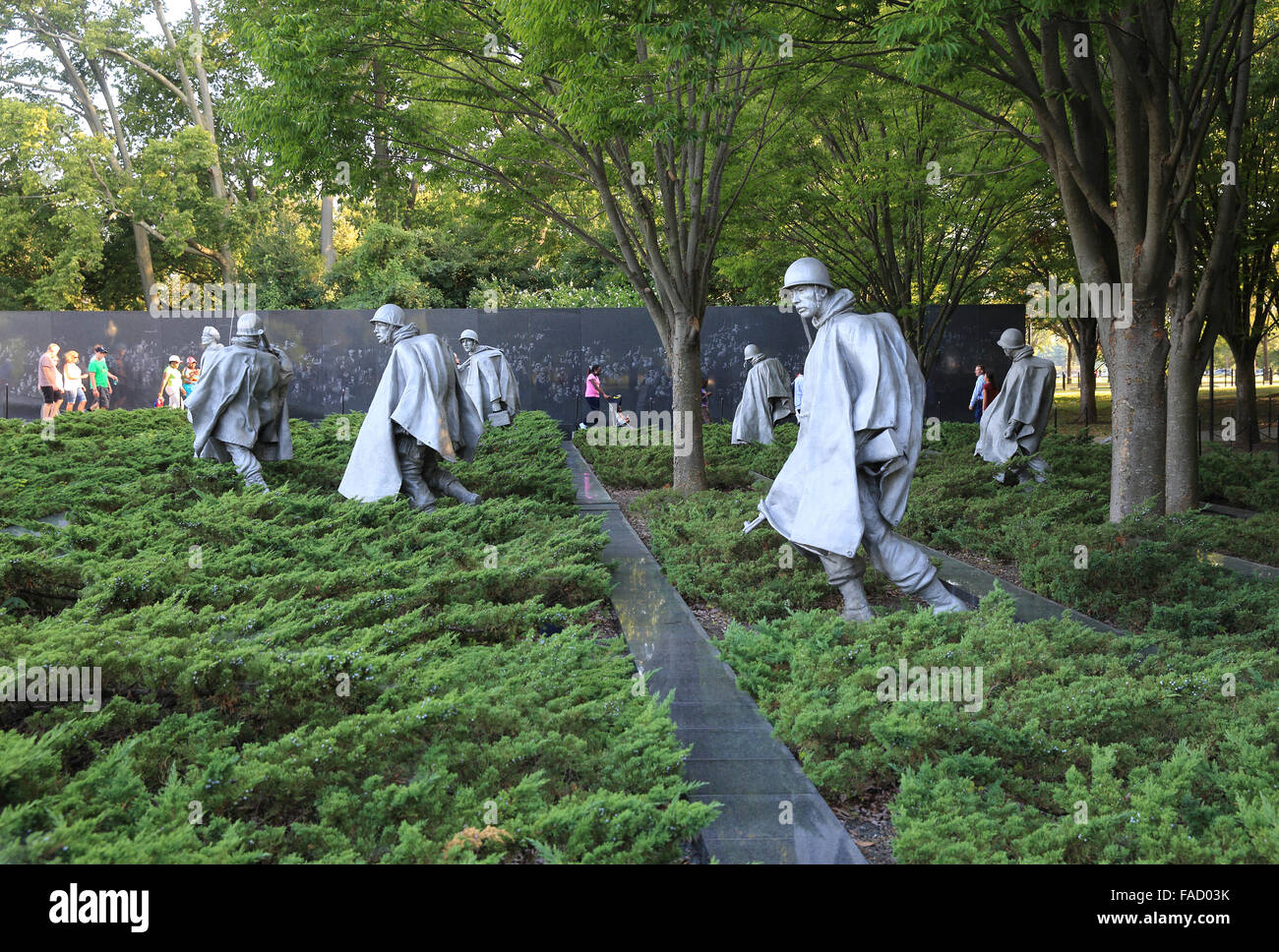 Les statues d'acier les fantassins à la Korean War Veterans Memorial, à Washington DC, USA Banque D'Images