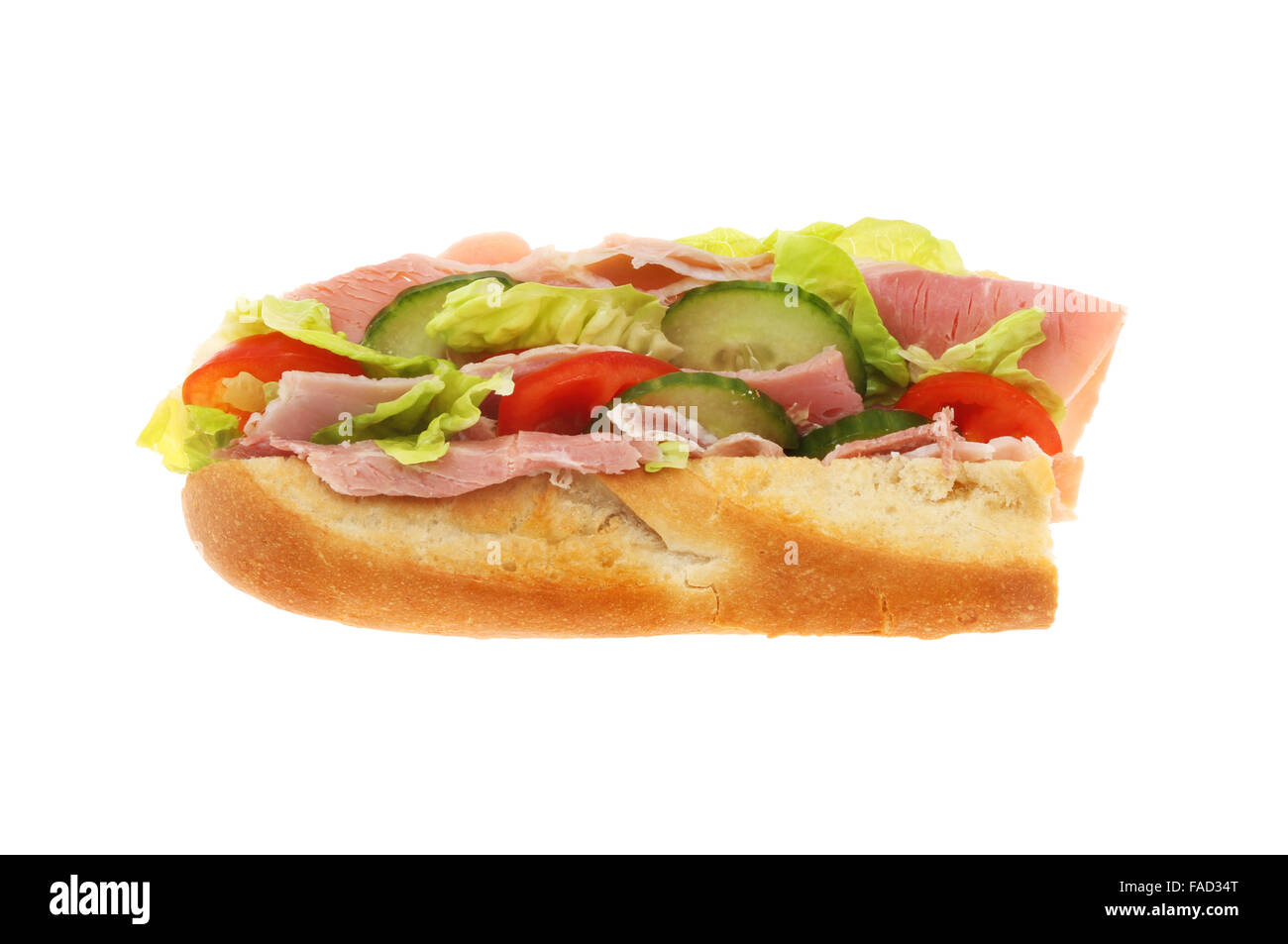 Baguette jambon blanc isolé contre Banque D'Images