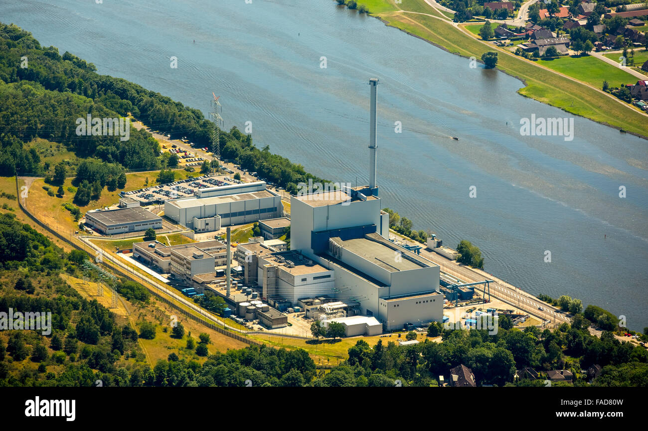 Vue aérienne, Geesthacht Energy Park, nuclear power plant Krümmel GmbH, centrale nucléaire sur l'Elbe, Geesthacht, Banque D'Images Vue aérienne, Geesthacht Energy Park, nuclear power plant Krümmel GmbH, centrale nucléaire sur l'Elbe, Geesthacht, Banque D'Images