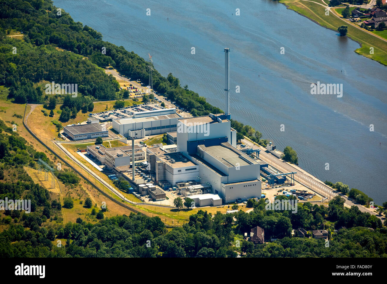 Vue aérienne, Geesthacht Energy Park, nuclear power plant Krümmel GmbH, centrale nucléaire sur l'Elbe, Geesthacht, Banque D'Images Vue aérienne, Geesthacht Energy Park, nuclear power plant Krümmel GmbH, centrale nucléaire sur l'Elbe, Geesthacht, Banque D'Images
