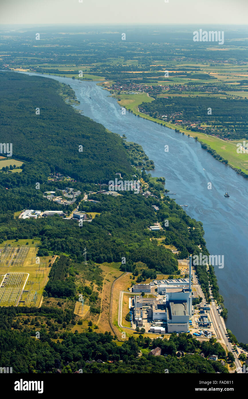 Vue aérienne, Geesthacht Energy Park, nuclear power plant Krümmel GmbH, centrale nucléaire sur l'Elbe, Geesthacht, Banque D'Images Vue aérienne, Geesthacht Energy Park, nuclear power plant Krümmel GmbH, centrale nucléaire sur l'Elbe, Geesthacht, Banque D'Images