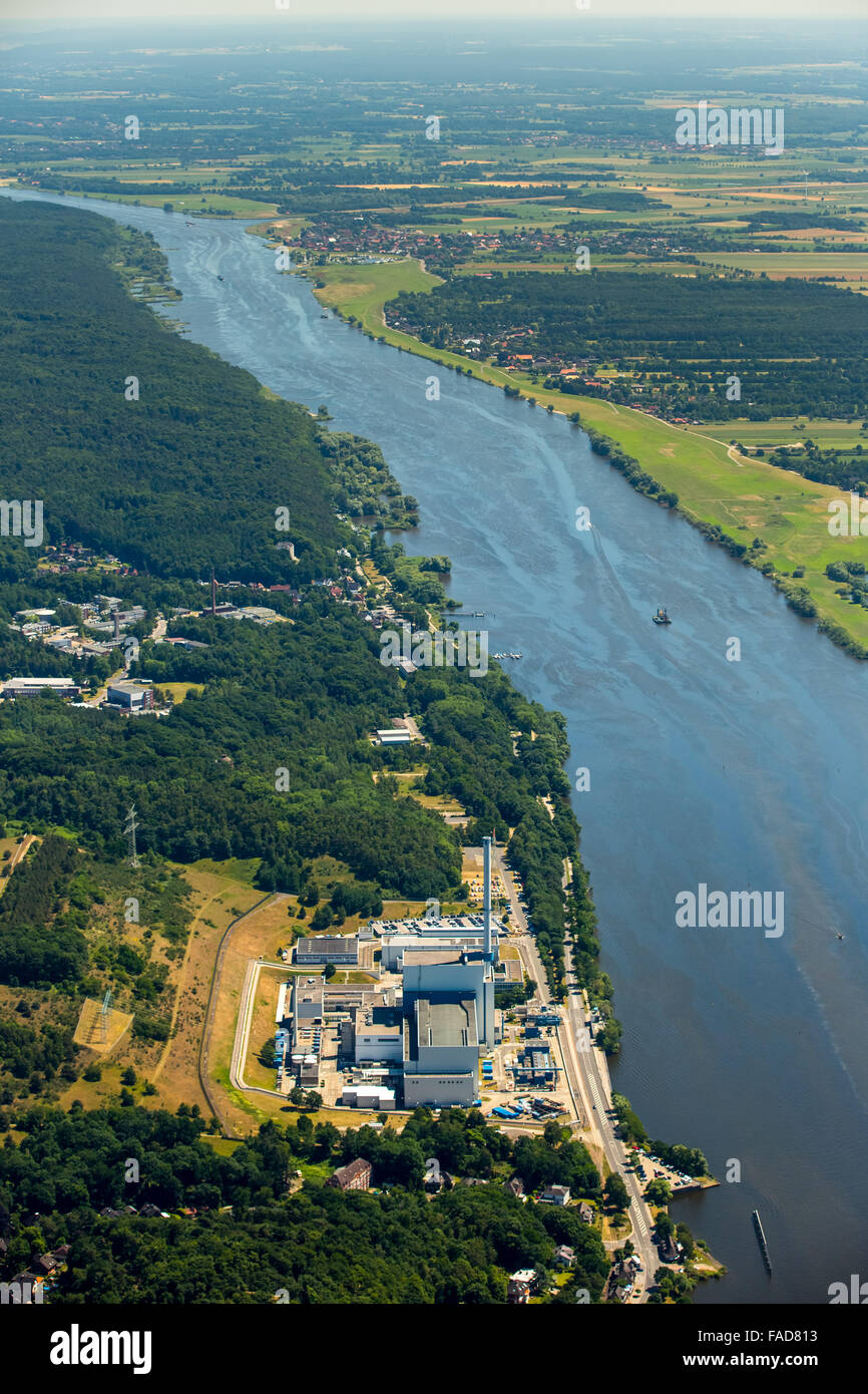 Vue aérienne, Geesthacht Energy Park, nuclear power plant Krümmel GmbH, centrale nucléaire sur l'Elbe, Geesthacht, Banque D'Images Vue aérienne, Geesthacht Energy Park, nuclear power plant Krümmel GmbH, centrale nucléaire sur l'Elbe, Geesthacht, Banque D'Images