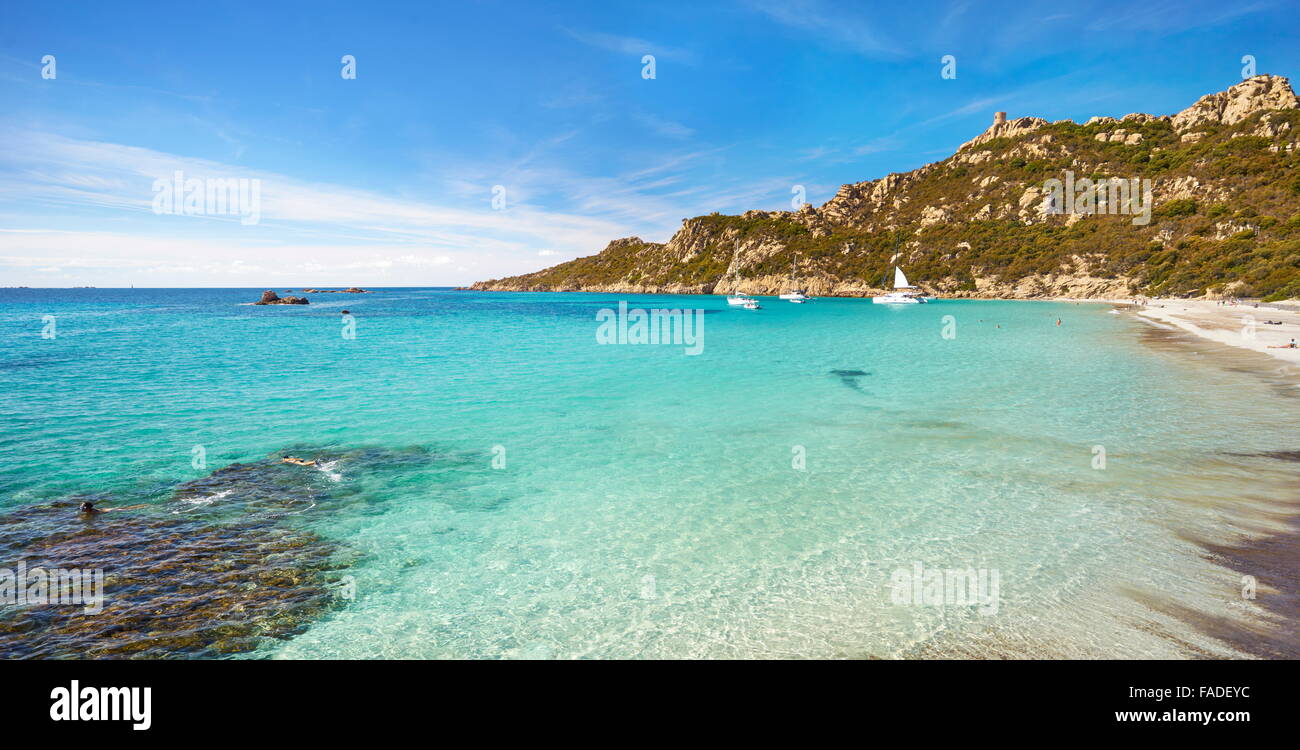 La plage de Roccapina, Golfe de Roccapina, côte sud-ouest, Corse, France Banque D'Images