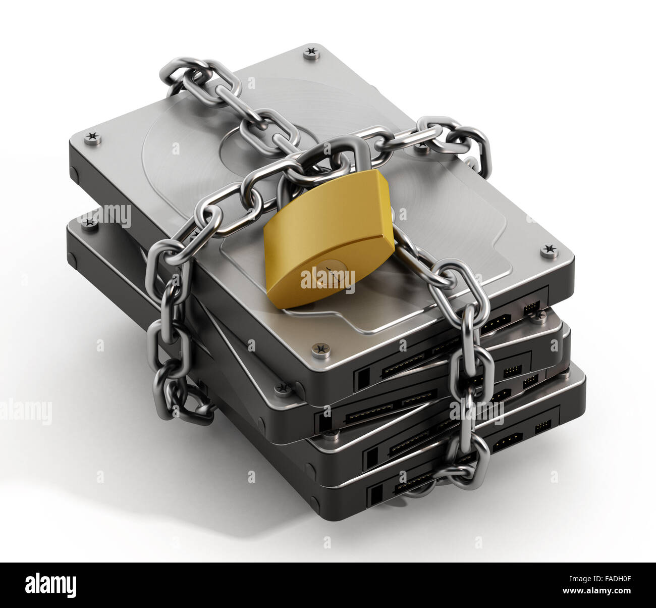 Disque dur enveloppé avec chaîne et verrouillé avec un cadenas Banque D'Images