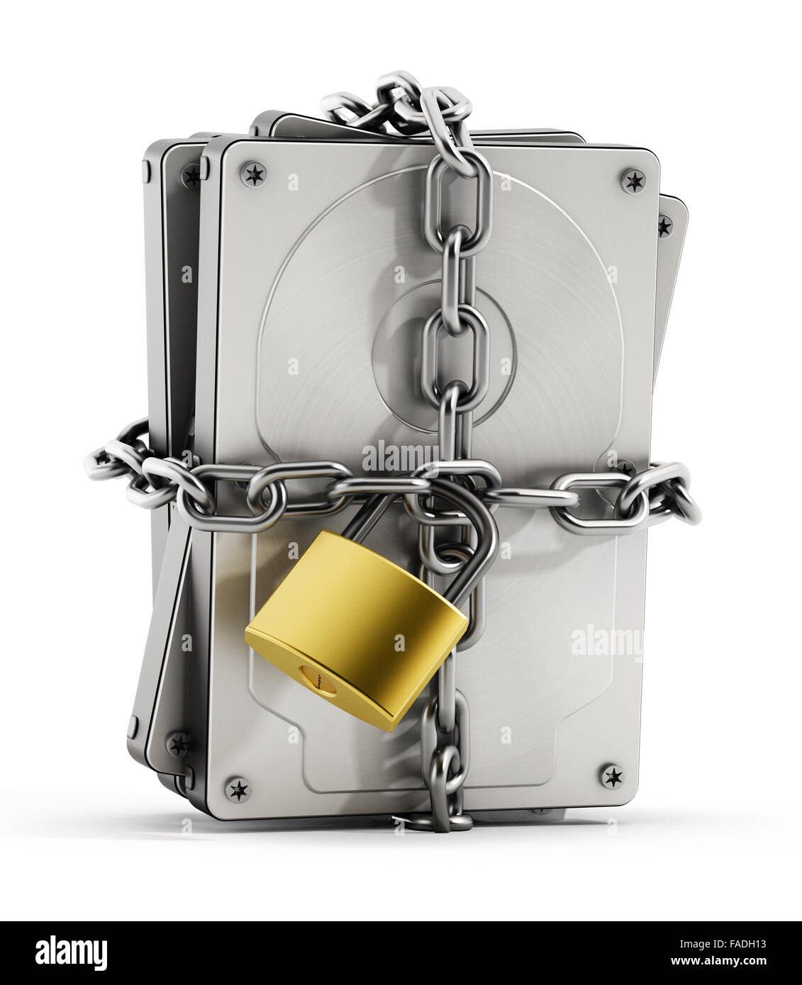 Disque dur enveloppé avec chaîne et verrouillé avec un cadenas Banque D'Images