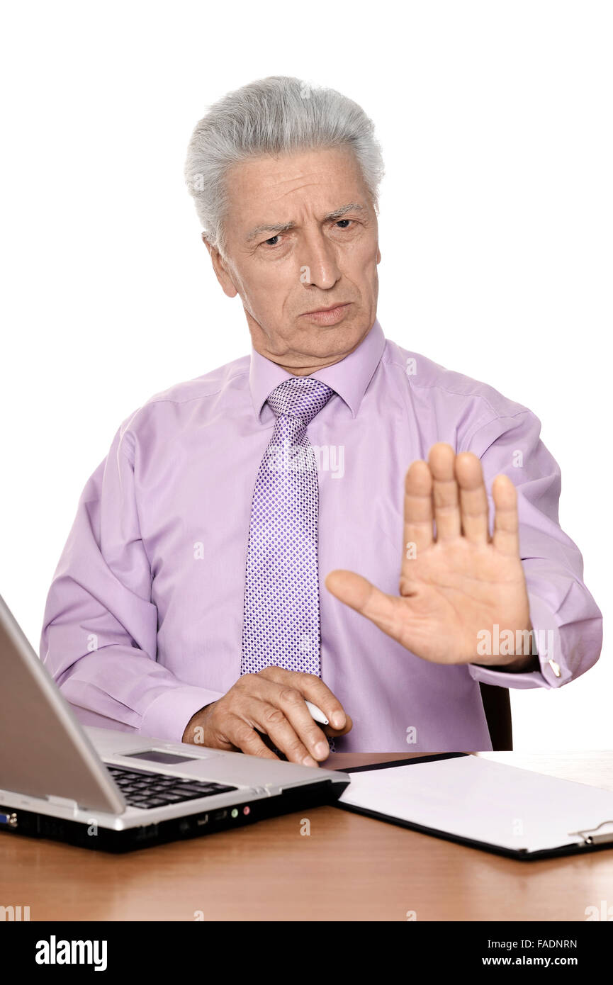 Old man with notebook isolated Banque D'Images