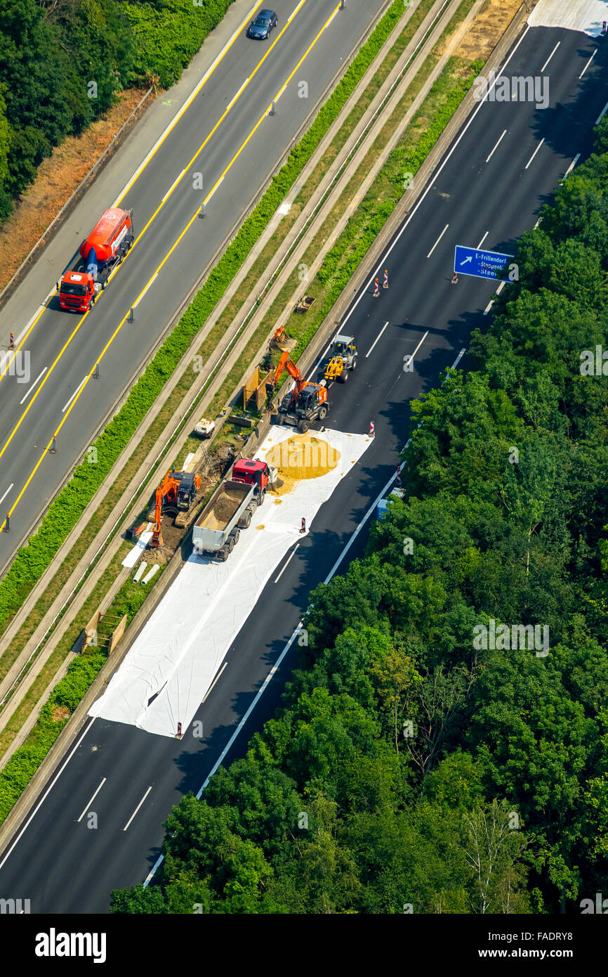 Vue aérienne de la chaussée, la réfection de l'A40 à Essen, B1 Ruhrschnellweg Essen-Frillendorf entre blocage et de Gelsenkirchen, Banque D'Images