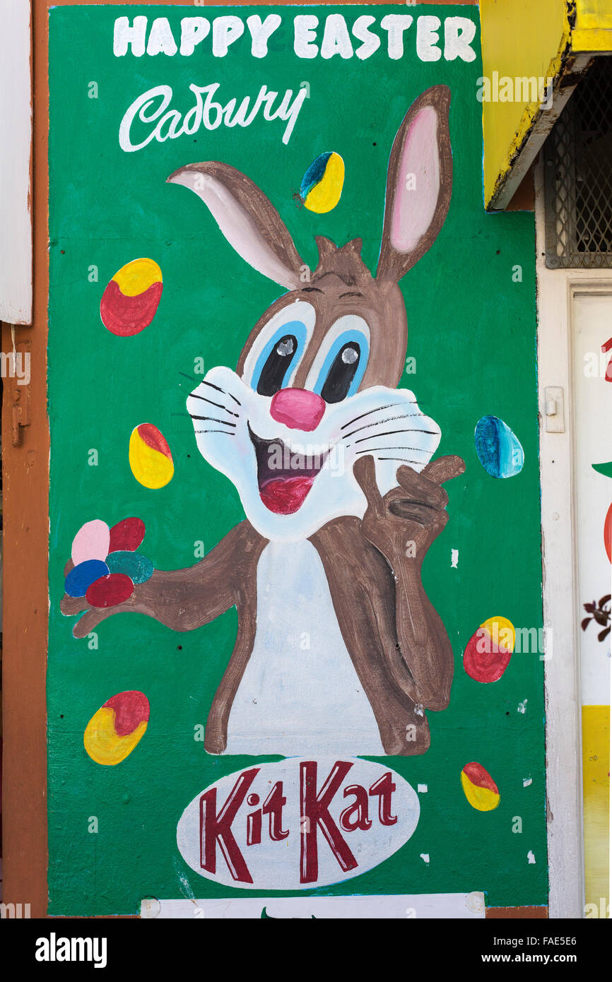 Publicité peinte à la main sur le mur de boutique, Bo Kaap district Cape Malay, Cape Town, Afrique du Sud Banque D'Images