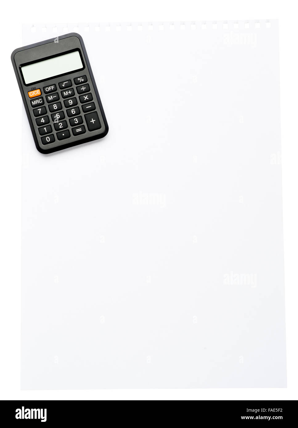Morceau de papier avec calcularor Banque D'Images