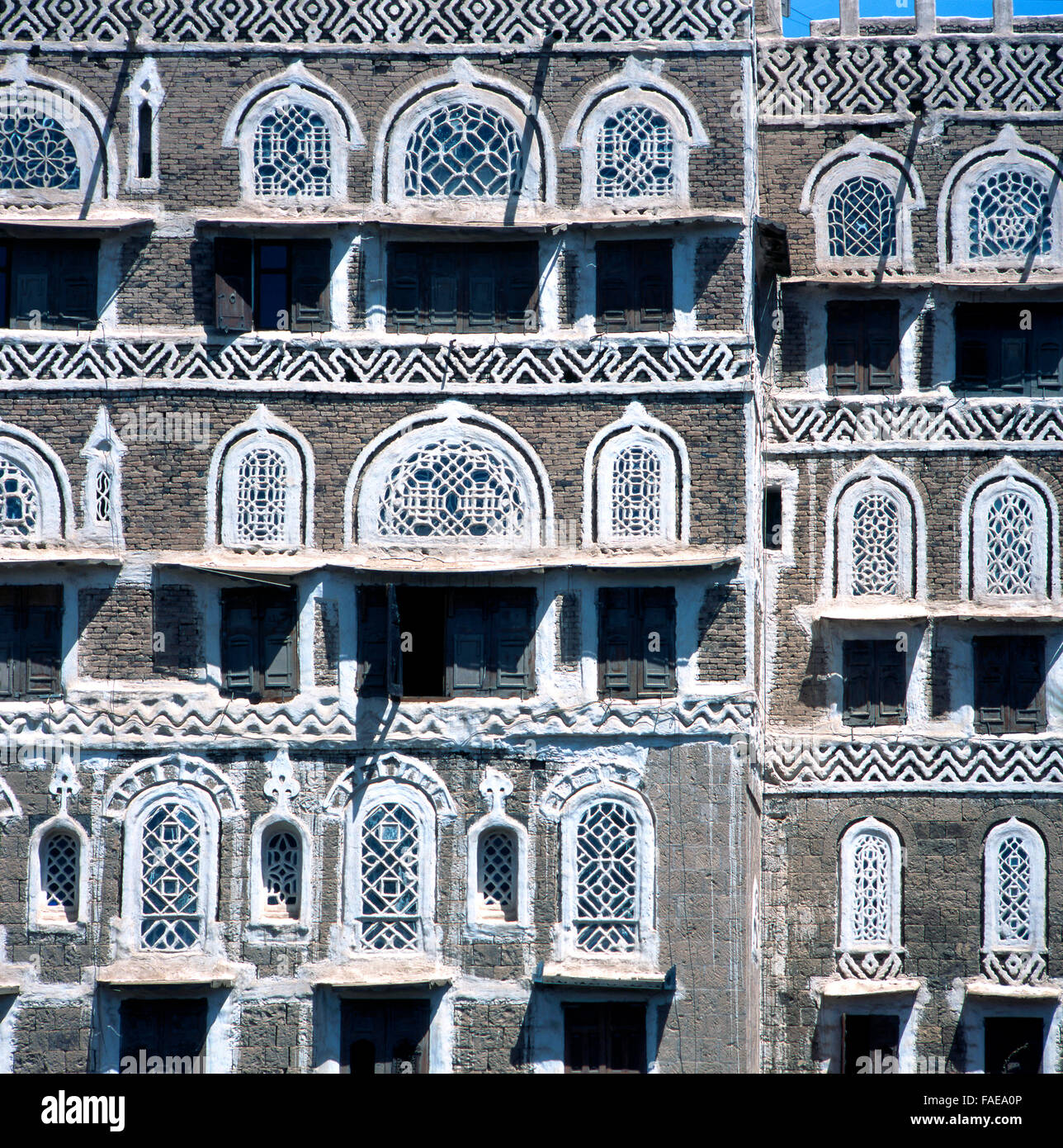 Maisons de ville dans la vieille ville, Sanaa, Yémen Banque D'Images