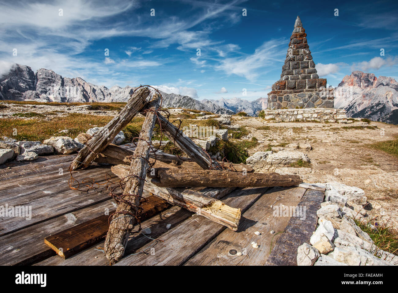 Tranchées de la première Guerre mondiale sur Monte Piana, les Dolomites. Alpes italiennes. Europe. Banque D'Images