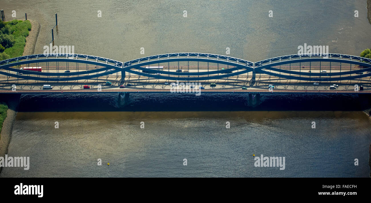 Vue aérienne, structure d'acier de Freihafenelbbrücke sur Norderelbe, port de Hambourg, de l'Elbe, Hambourg, ville libre et hanséatique Banque D'Images