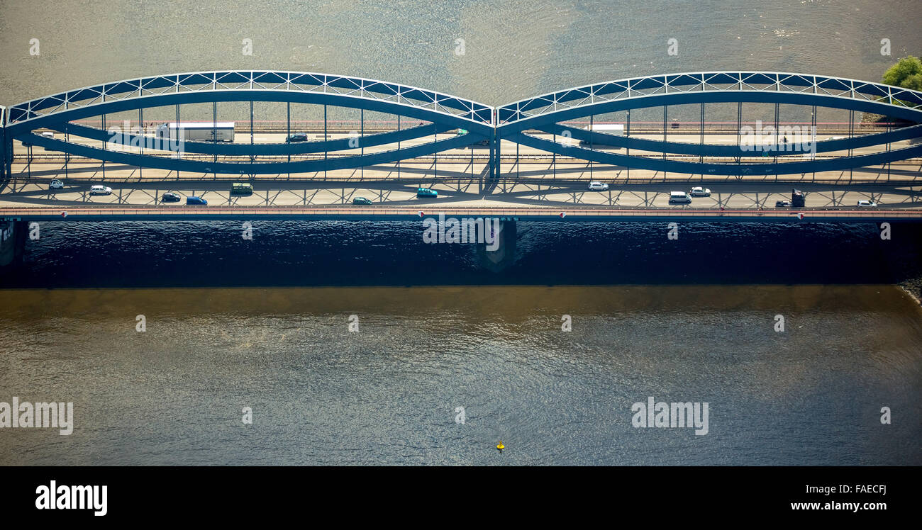 Vue aérienne, structure d'acier de Freihafenelbbrücke sur Norderelbe, port de Hambourg, de l'Elbe, Hambourg, ville libre et hanséatique Banque D'Images
