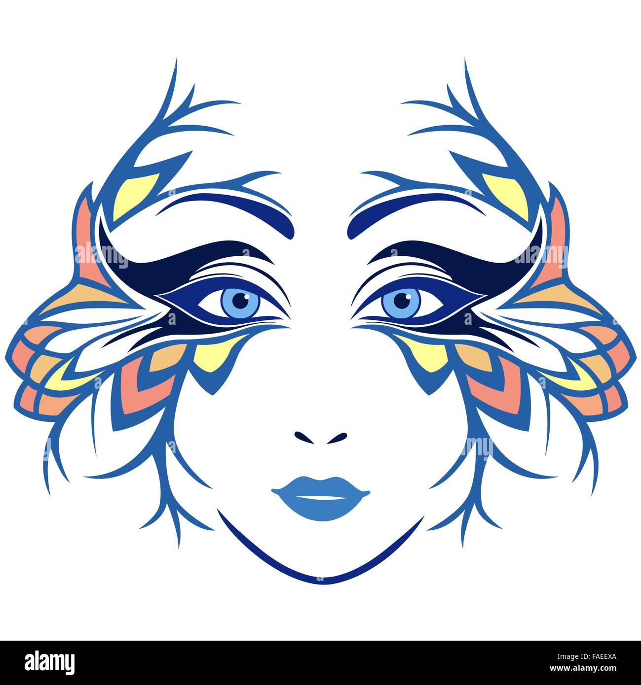 Abstract colorful les femmes doivent faire face avec des masque stylisé, dessin à la main vector illustration Illustration de Vecteur