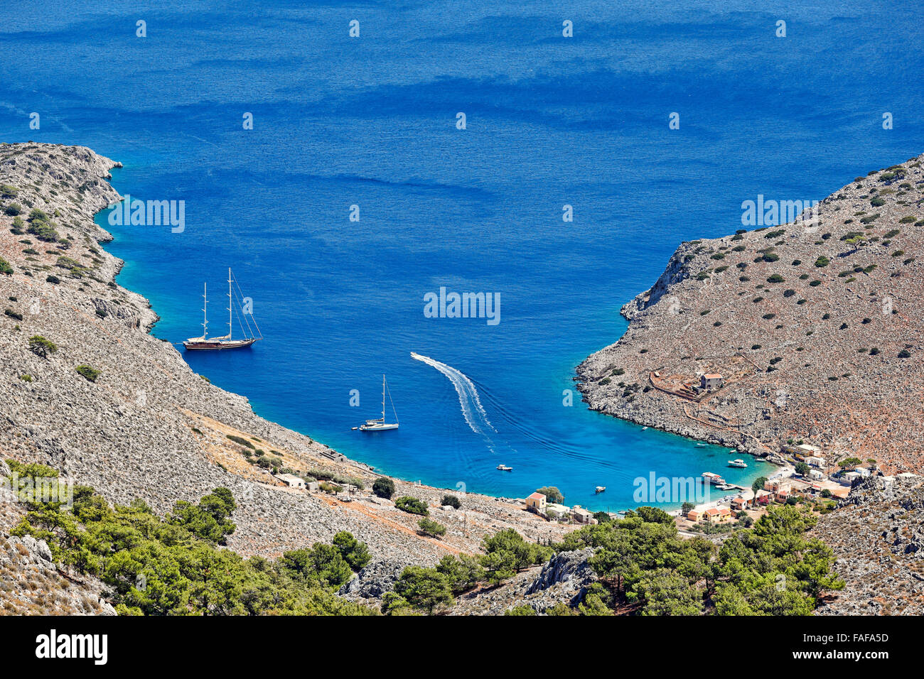Marathounta beach de l'île de Symi, Grèce Banque D'Images