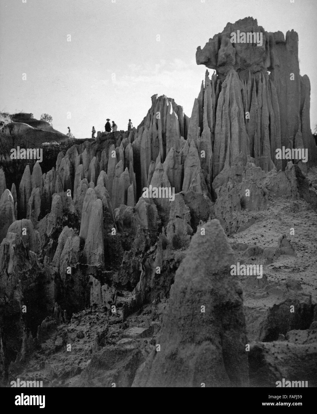 Karstlandschaft Los Riscos bei Momostenango, Guatemala 1970 er Jahre. Paysage karstique 'Los Riscos' près de Momostenango, Guatemala 1970. Banque D'Images