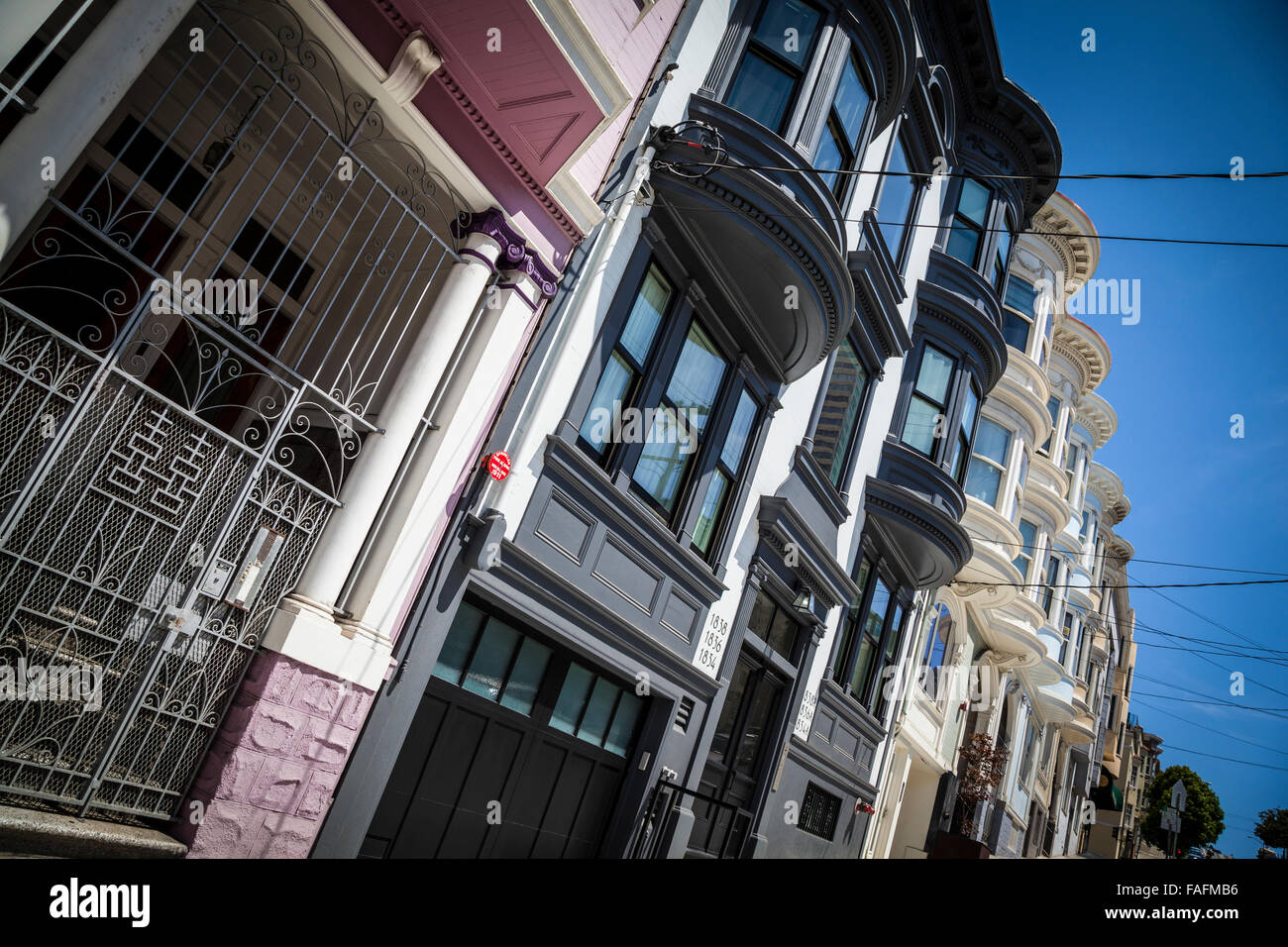 Maisons victoriennes de San Francisco près de Washington Square, California USA Banque D'Images
