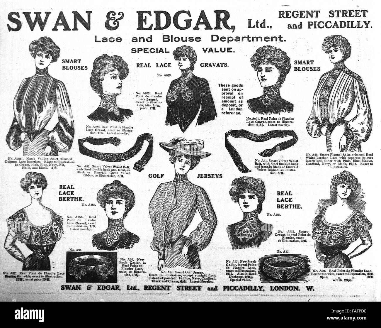 Annonce de journal pour Swan et Edgar et chemisier dentelle ministère dans le Daily Mirror publié 2 Novembre 1903 Banque D'Images