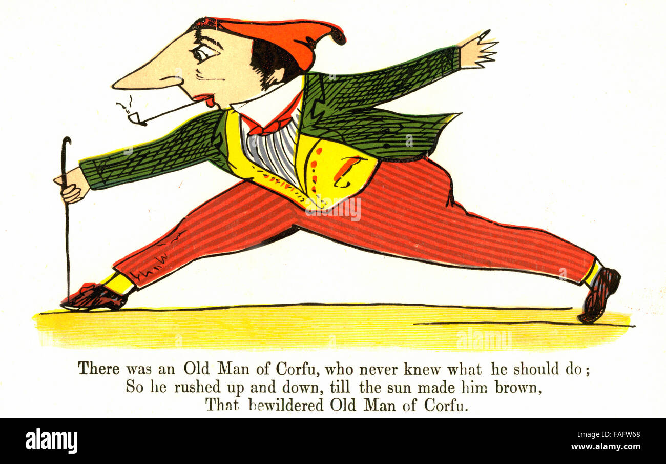 Il y avait un vieil homme de Corfou - un illustrted limerick par Edward Lear Banque D'Images