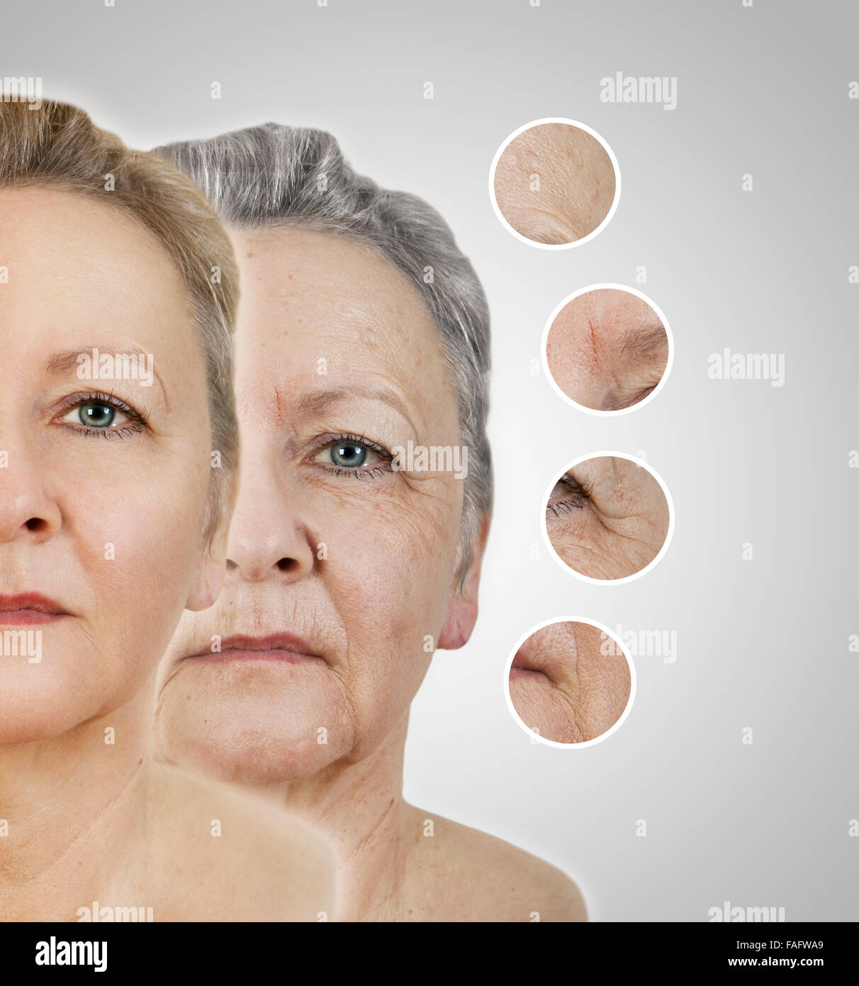 Le visage d'une vieille femme comme zones lissées avec collage Banque D'Images