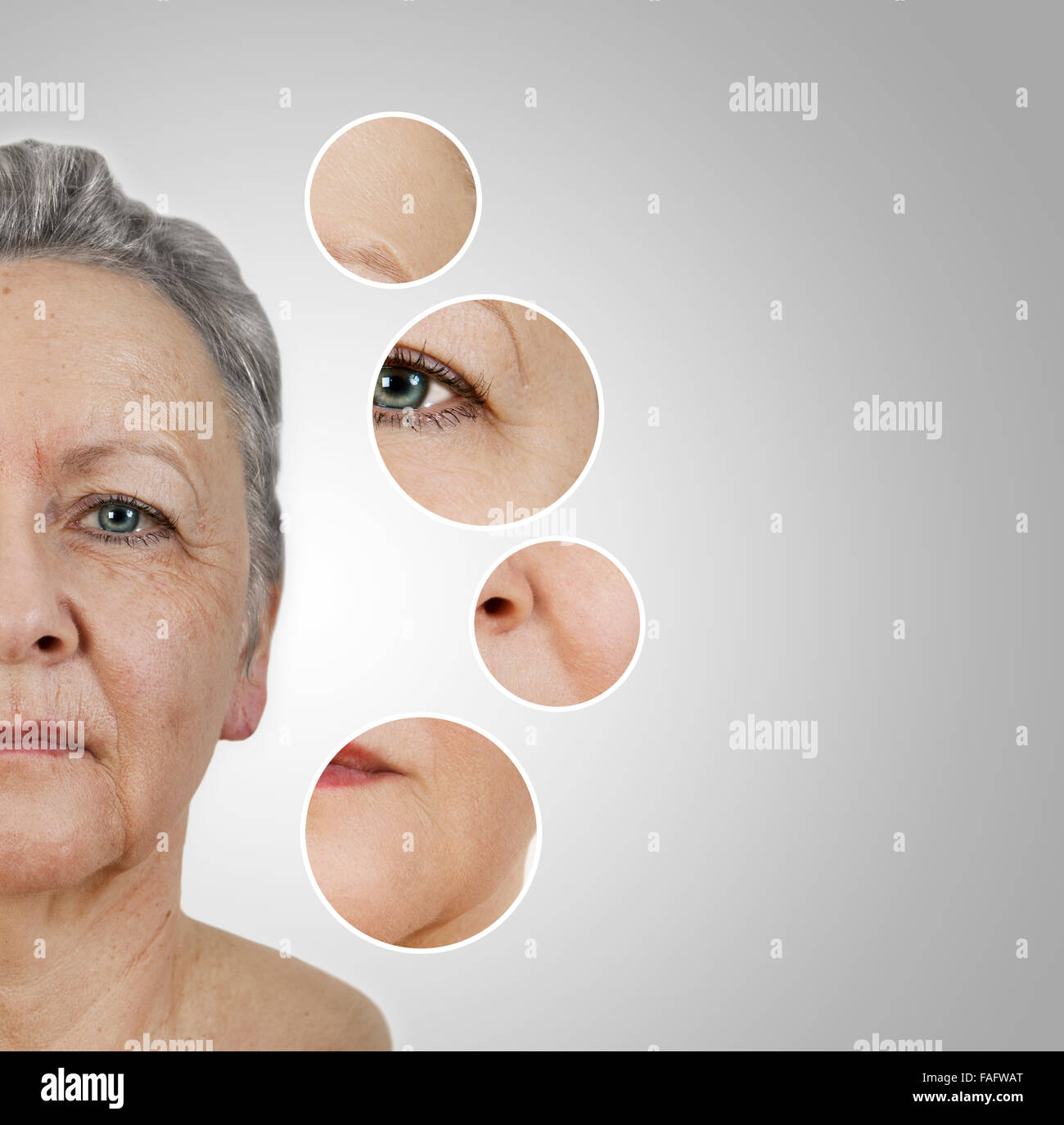 Le visage d'une vieille femme. comme zones lissées avec collage Banque D'Images
