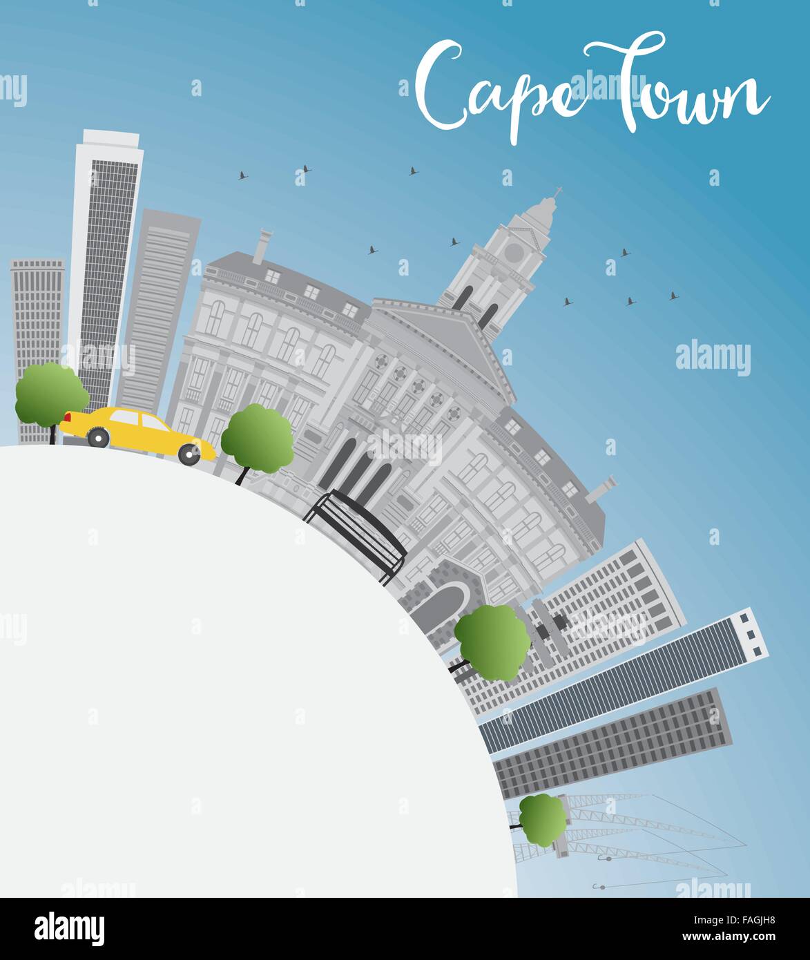 Cape Town avec toits de bâtiments gris, ciel bleu et copier l'espace. Vector illustration. Les voyages d'affaires et tourisme concept Illustration de Vecteur