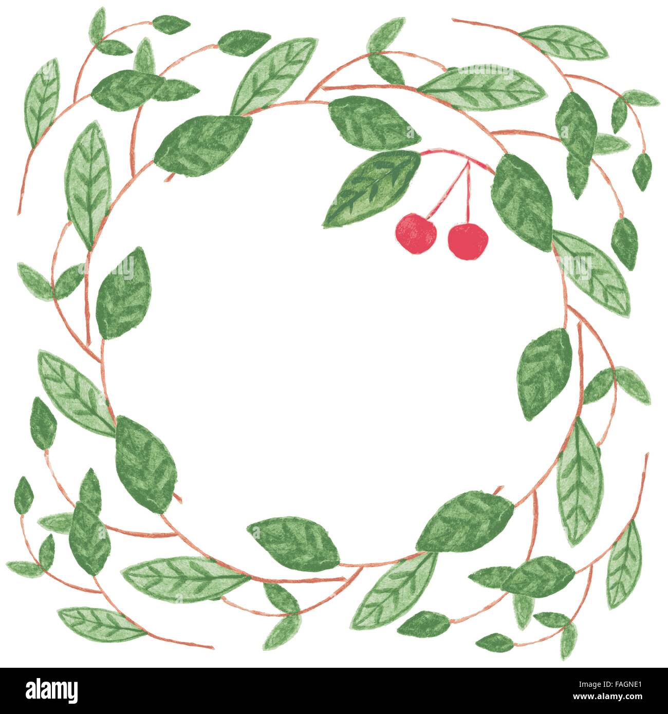 Carte de vœux aquarelle avec cerise et de feuilles. Modèle dessiné à la main pour les cartes de vœux, des affiches et de conception d'impression. Illustration de Vecteur