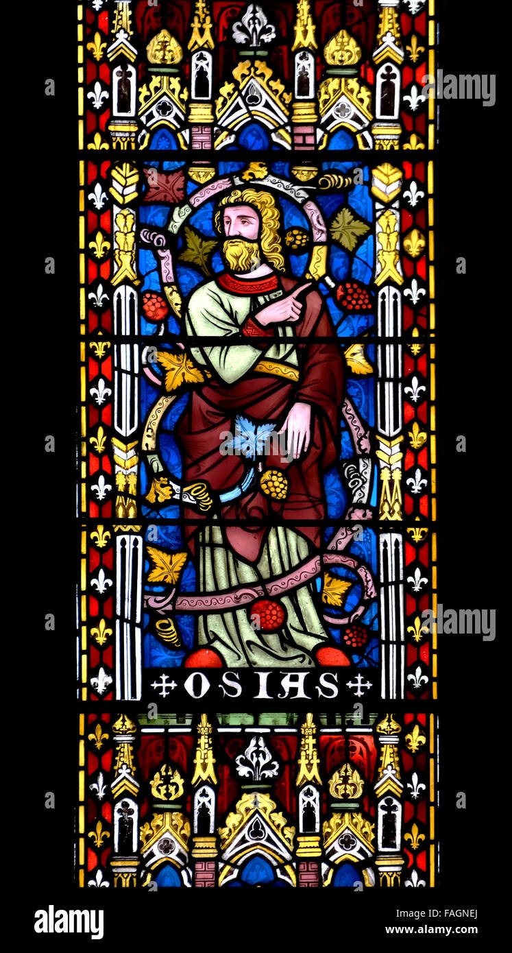 Londres, Angleterre, Royaume-Uni. All Saints Church, Margaret Street. Vitraux : Fenêtre de l'ouest (1877) par Alexander Gibbs Josiah / Osias Banque D'Images