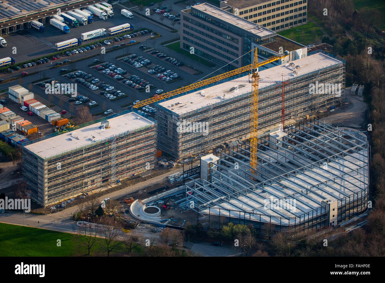 Vue aérienne, l'extension et la construction d'Aldi Süd et de gestion d'entrepôt logistique, Styrum, Mülheim an der Ruhr, Ruhr, Banque D'Images