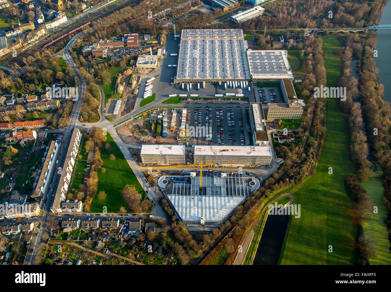 Vue aérienne, l'extension et la construction d'Aldi Süd et de gestion d'entrepôt logistique, Styrum, Mülheim an der Ruhr, Ruhr, Banque D'Images