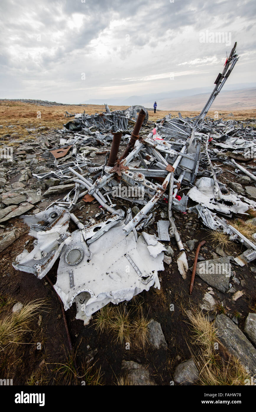 La DEUXIÈME GUERRE MONDIALE, l'épave de l'accident de la Force aérienne canadienne bombardier Wellington à MF509 Carreg Coch dans les Brecon Beacons South Wales UK Banque D'Images