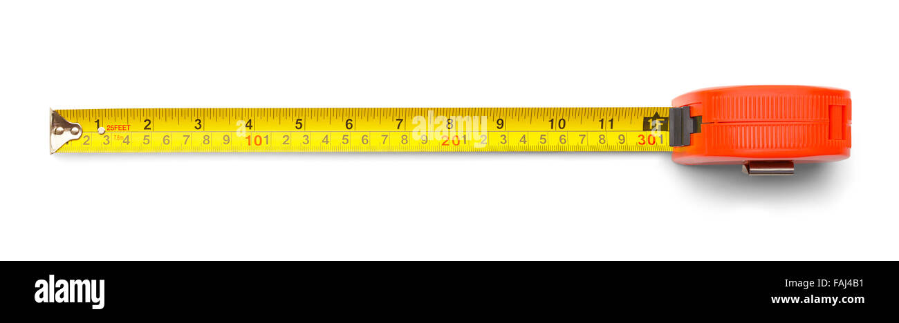 Charpentiers Metal Ruban de mesure isolé sur un fond blanc. Banque D'Images