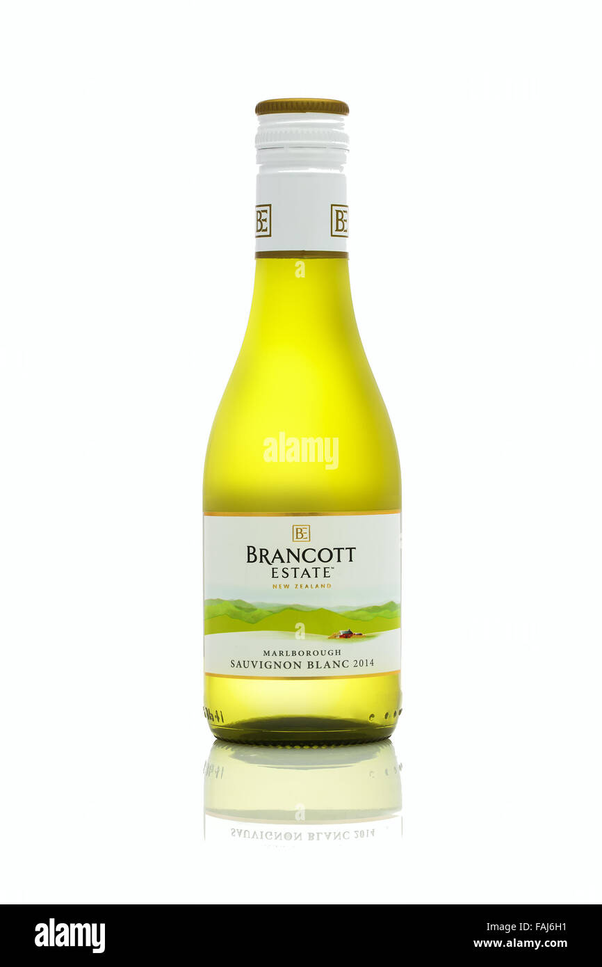 Bouteille de vin Brancott Estate Sauvignon Blanc de Marlborough, île du Sud, Nouvelle-Zélande, Banque D'Images