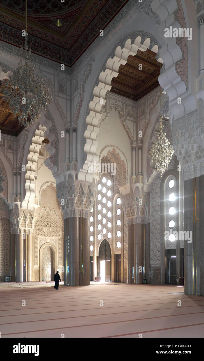 L'intérieur, grande salle de prière, Mosquée Hassan II, Casablanca, Grand Casablanca, Maroc Région Banque D'Images