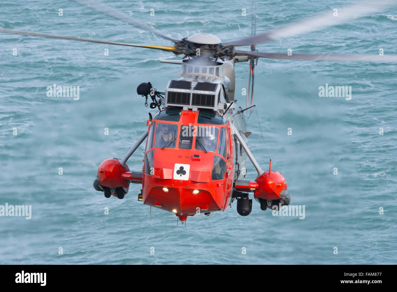 Sea King 771 MK5 d'hélicoptères de recherche et de sauvetage sur l'exercice à Kilcobben Cove sur le lézard Cornwall Banque D'Images