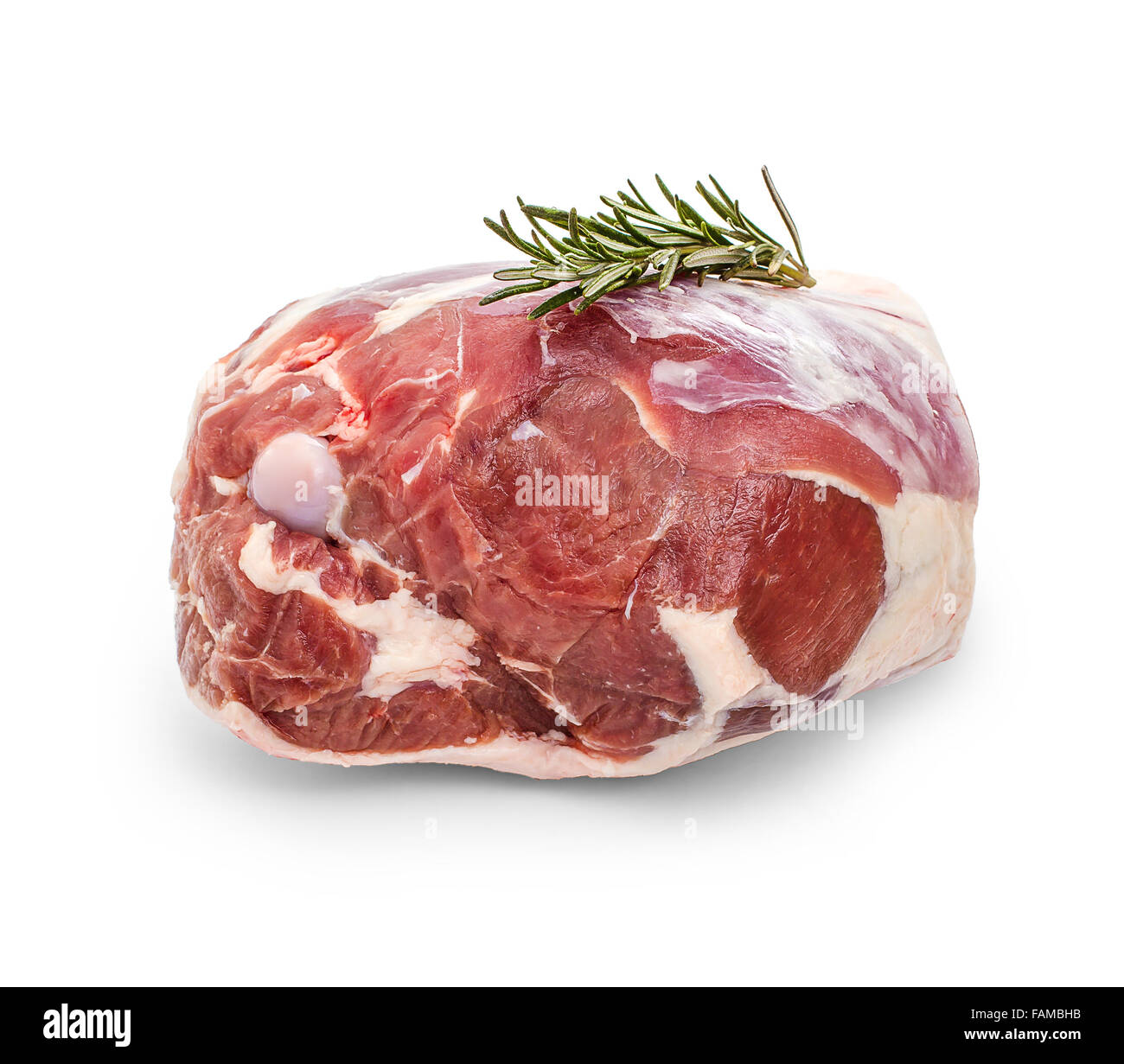 L'agneau frais jambe avec Rosemary twig isolated on white Banque D'Images