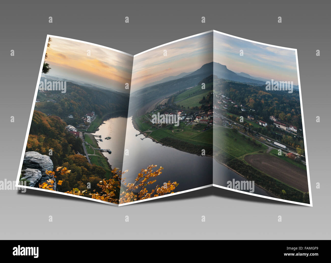 Vue de la Montagne de la table Lilienstein dans le parc national Suisse Saxonne, près de Dresde, Saxe, Allemagne, Europe Banque D'Images