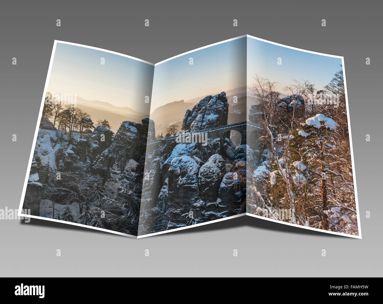 Rock formation Bastei (Bastion) et la montagne de la table Lilienstein, Lohmen, la Suisse saxonne près de Dresde, Saxe, Allemagne, Europe Banque D'Images