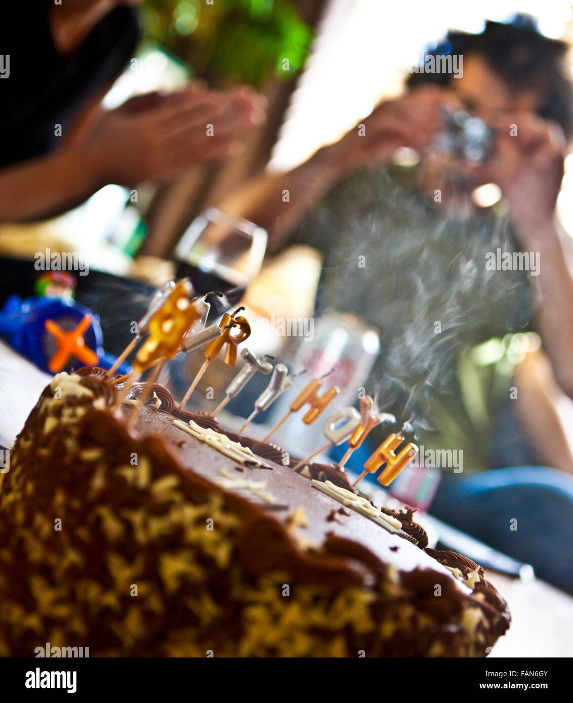 Chocolate Birthday Cake With Candles Banque D Image Et Photos Alamy