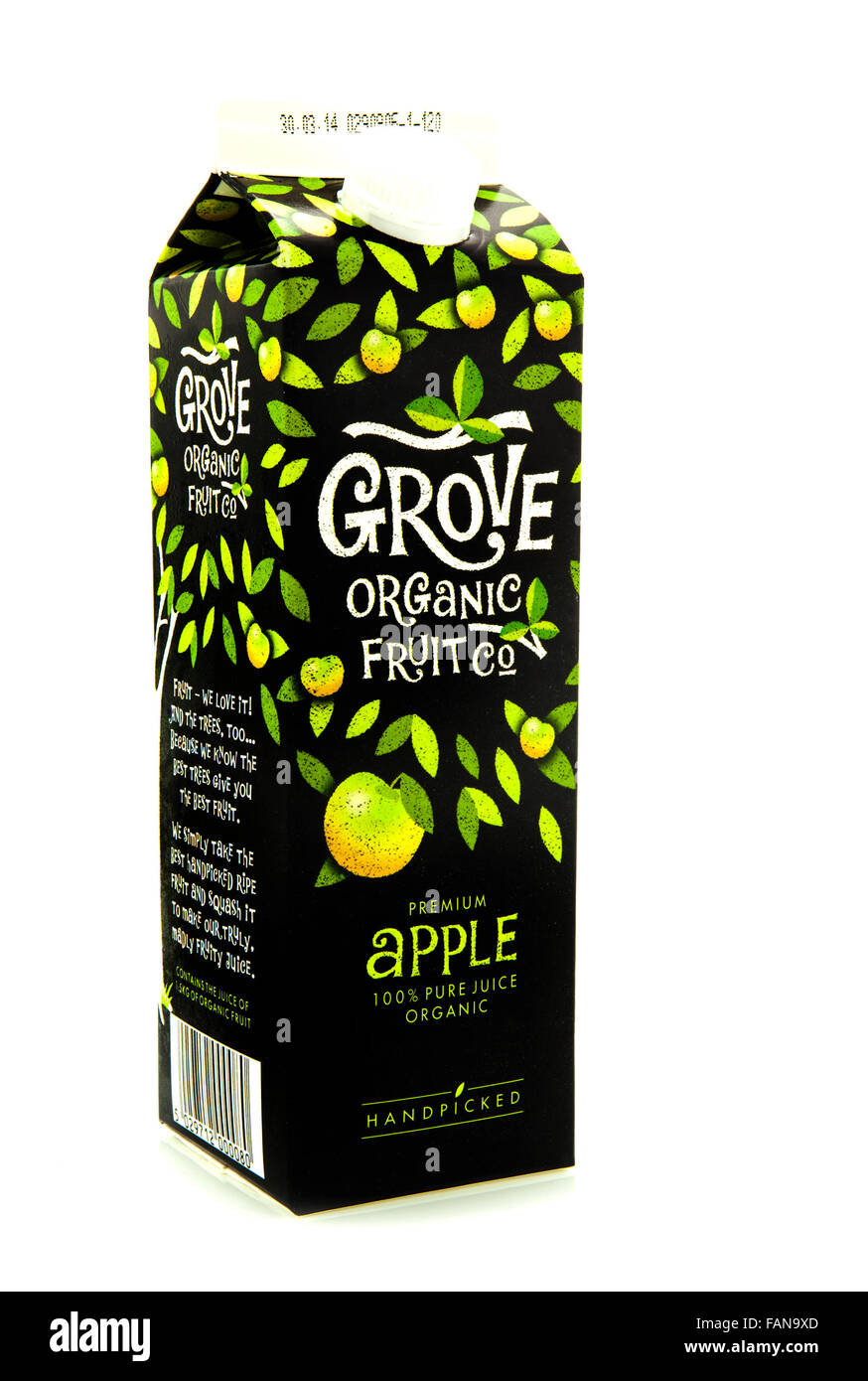 Carton de jus de pomme biologique Grove sur fond blanc Photo Stock - Alamy