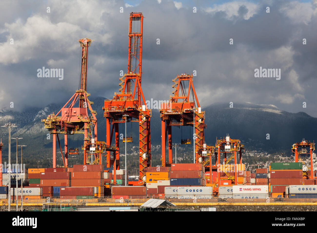 Conteneurs et de grues à la zone portuaire de Vancouver Banque D'Images
