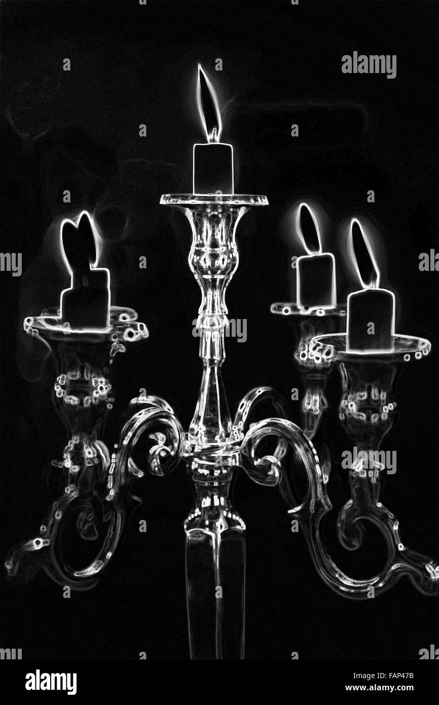 Bougeoir rétro silhouette, style vintage ornement décoration sur fond coloré Banque D'Images