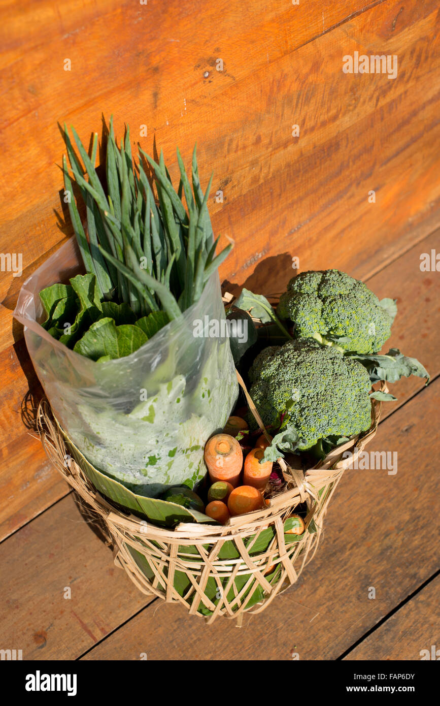 Produits agricoles biologiques dans le village de Sarongge, West Java, Indonésie. Banque D'Images