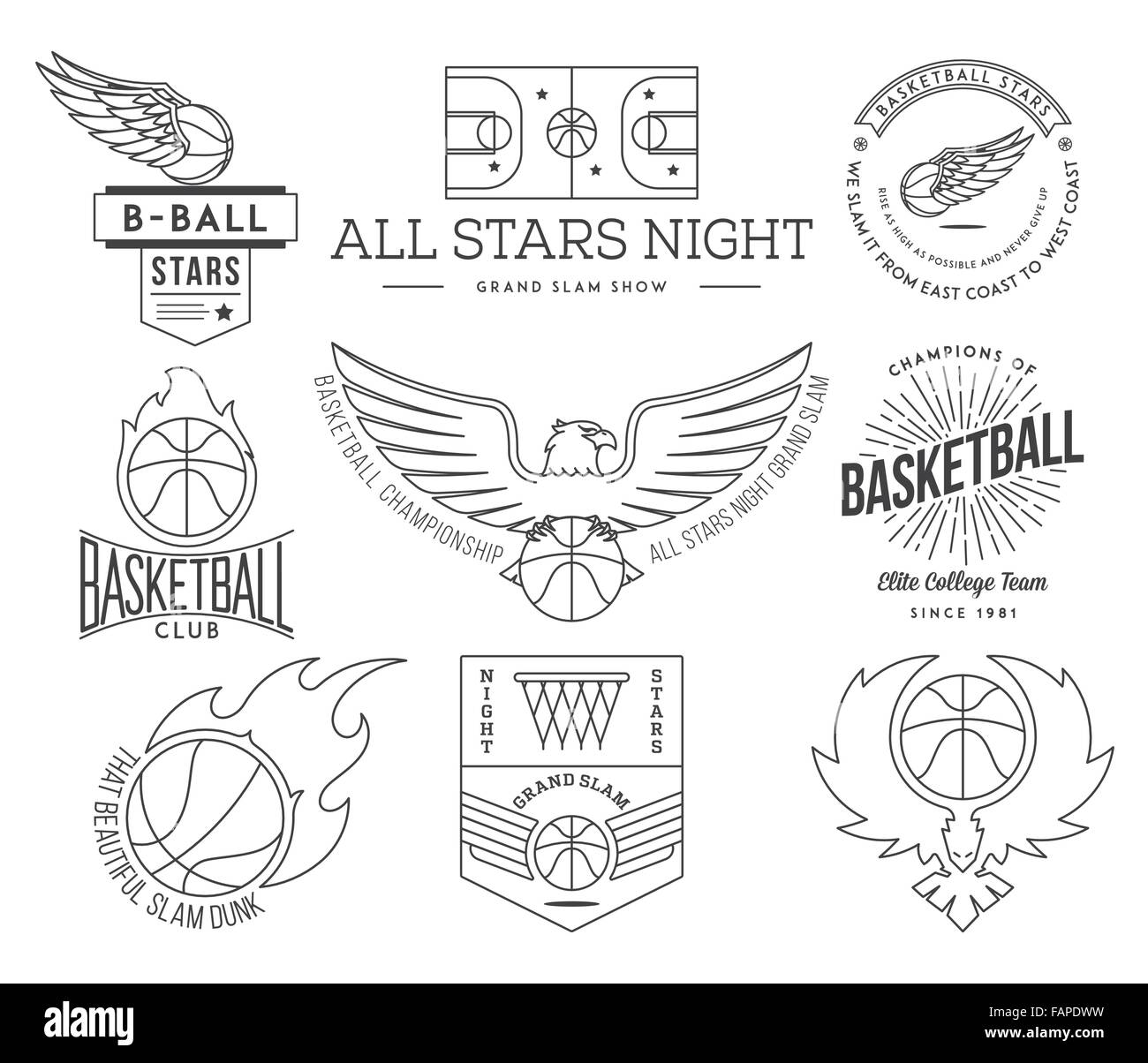 Insignes et écussons de basket-ball de l'usage Illustration de Vecteur